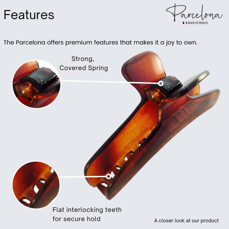 Parcelona French Flat Tortoise Shell Large Salon Covered Spring Jaw Hair Claw Clip Clutcher Clamp - Image 4